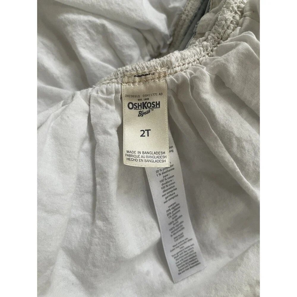 OshKosh B'gosh Girls 2T Denim Overall Dress Blue/White Eyelet Button Farmcore